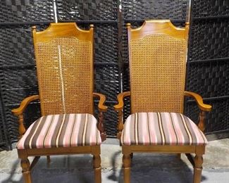 Pair of Vintage Armed Dining Chairs with Rattan Back