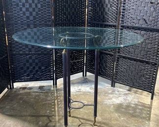 Round Glass Top Patio Table with Iron Base