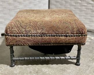 Upholstered Footstool on Metal Base