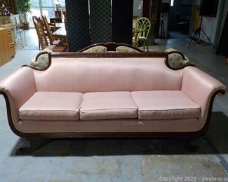 Vintage American Classical Style 3 Seat Sofa with Pink Upholstery