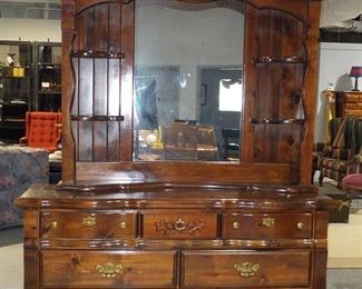 Vintage Cherry Dresser with Lighted Mirror and Small Display Shelves