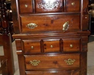 Vintage Cherry Wooden Chest of Drawers with Protective Glass