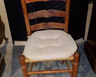 Vintage Small Wooden Ladder Back Side Chair with Rush Seat