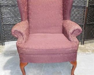 Vintage Wingback Easy Chair in Queen Anne Style Fabric