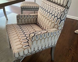 2. Set of 10 Michael Weiss for Vanguard Furniture Upholstered Dining Chairs w/ Nailhead Detail 2 Arm (25" x 22" x 39") 8 Side (21" x 22" x 39")