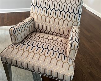 2. Set of 10 Michael Weiss for Vanguard Furniture Upholstered Dining Chairs w/ Nailhead Detail 2 Arm (25" x 22" x 39") 8 Side (21" x 22" x 39")