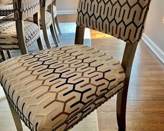 2. Set of 10 Michael Weiss for Vanguard Furniture Upholstered Dining Chairs w/ Nailhead Detail 2 Arm (25" x 22" x 39") 8 Side (21" x 22" x 39")