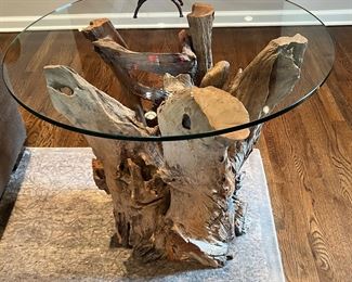 12. Glass Top Accent Table w/ Wood Base (27" x 24")