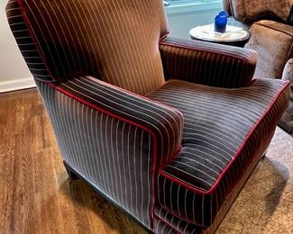 14. Kravet Furniture Pinstripe Club Chair w/ Complementary Piping (35" x 36" x 37")