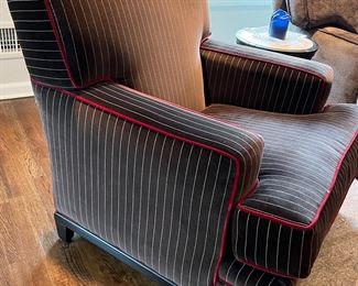 14. Kravet Furniture Pinstripe Club Chair w/ Complementary Piping (35" x 36" x 37")