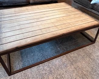11. Rustic Plank Top Coffee Table w/ Metal Base (55" x 43" x 17")