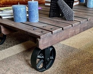 21. Plank Top Coffee Table on Wheels (52" x 32" x 12")