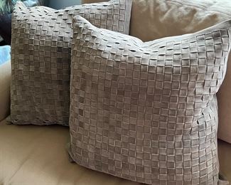 28. Pair of Restoration Hardware Leather Basketware Pillows (21")