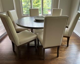 33. Bernhardt Furniture Company Pedestal Dining Table (56" x 30")                                                                                              32. Set of 6 Ivory Dining Side Chairs (21" x 23" x 41")