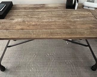 48. Rustic Wood Top Desk w Metal Base on Casters (55" x 16" x 72")
