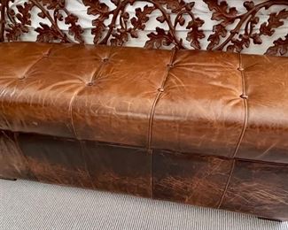 51. Restoration Hardware Leather Tufted Storage Bench (52" x 19" x 19")