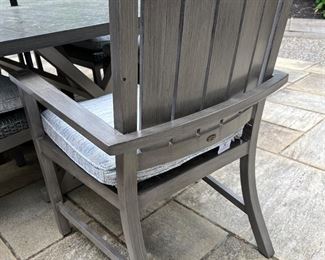 78. Summer Classics Metal Dining Table (84" x 42.5" x 30") and 8 Chairs 2 Arm 6 Side and Navy Umbrella w/ Cushions and Covers