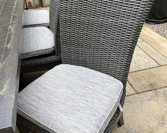 78. Summer Classics Metal Dining Table (84" x 42.5" x 30") and 8 Chairs 2 Arm 6 Side and Navy Umbrella w/ Cushions and Covers