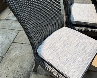 78. Summer Classics Metal Dining Table (84" x 42.5" x 30") and 8 Chairs 2 Arm 6 Side and Navy Umbrella w/ Cushions and Covers