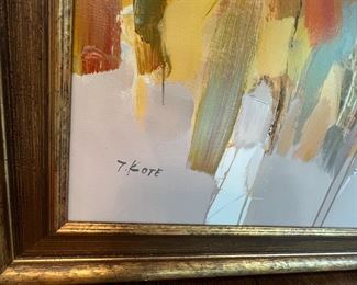 504. Signed Oil on Canvas by J. Kote Abstract Landscape with Buildings (55" x 43")