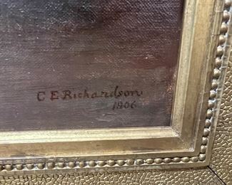 561. Oil on Canvas "A Tailored Fit" by Charles Richardson (UK 1829-1908) w/ Carved Gilt Frame (Art 20 1/2" x 25", Overall Size 28" x 33 3/8")