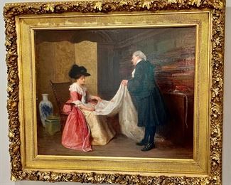 561. Oil on Canvas "A Tailored Fit" by Charles Richardson (UK 1829-1908) w/ Carved Gilt Frame (Art 20 1/2" x 25", Overall Size 28" x 33 3/8")