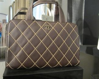 Chanel Brown Quilted Surpique Bowler Bag