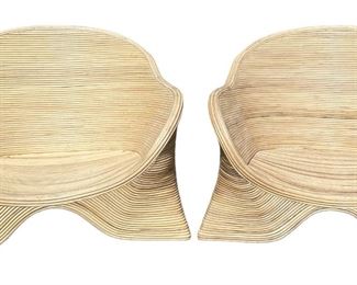 Pencil Reed Rattan Pair Chairs Gabriella Crespi style