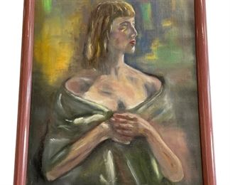 Mid Century Oil on Canvas of a woman