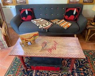 Modway 76" sofa, vintage painted table