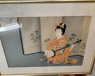 Keiki Yurimoto (Japan 1906-?) woodblock print 'The Shamisen Player'