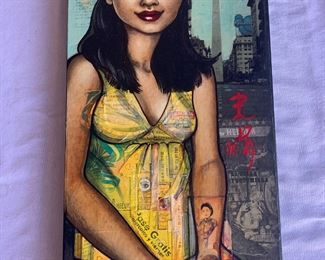 Erin Currier (1975-) mixed media on wood, 24" x 12"