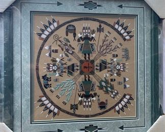 Leonard and Geralene Yazzie (Navajo) sandpainting in original wrap, 18" x 18"