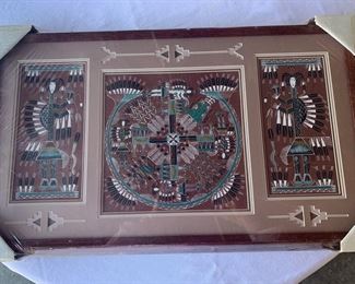 Rosabelle Ben (Navajo) sandpainting, in original wrap, 17" x 30"