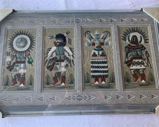 Keith Silversmith (Navajo) sandpainting in original wrap, 20" x 33"