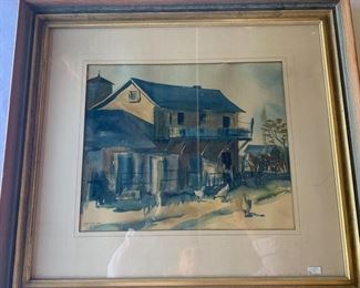 Walter G. Sheldon 1944 watercolor 'Old Albuquerque' with note 'this building still stands near ABQ Museum'; 25 3/4" x 28 3/4"
