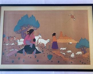 Allen Houser (1914-1994) vintage 'Herding Sheep' print, 17 1/2" x 25 1/2"