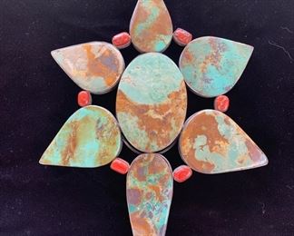 Enormous natural turquoise and coral medallion
