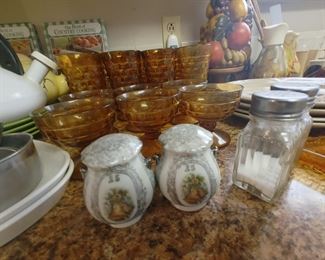 Amber Indiana Glass Whitehall tumblers & sherbets