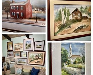 Selection of rural America original works and prints, sofa, loveseat 