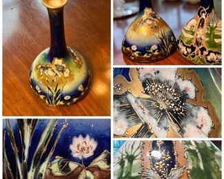 Pair of beautiful painted vases by Turn Teplitz Bohemia RStK Austria 