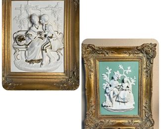 2 pairs of porcelain bisque framed prints 