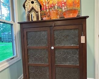 Antique pie safe w/pierced tin doors 