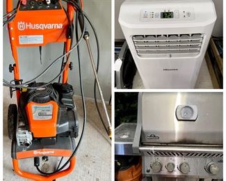 Power washer, portable AC/dehumidifier, propane grill, shop vac 