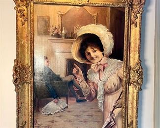 Antique original oil on canvas by British artist Harry Baldry c 1800s