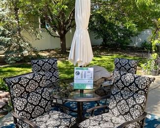 Hampton Bay 5 Piece Patio Set With Better Homes And Gardens Cushions And Light Up Umbrella - Outdoor Rug