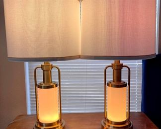 Two Brass And White Lamps - Base Light And Top Lights Work