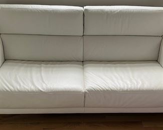 Divani Casa Brustle Modern White Leather Couch With Brushed Silver Feet - Drop Head Rests