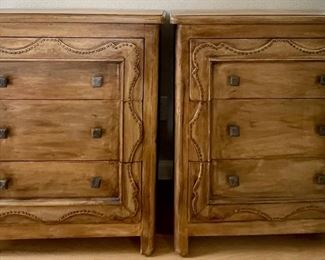 Two Pier One Wood And Nail Trim Side Tables