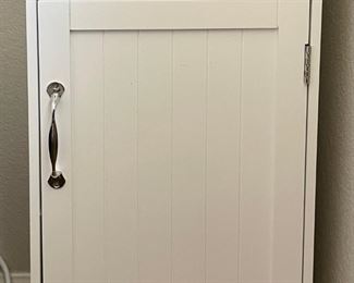 White Laminate Side Table With Marble Top Single Drawer And Bottom Cabinet